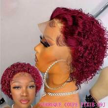 Burgundy 13x1 Pixie Cut Wig Short Curly Lace Wig Human Hair Wine Red Color Lace Front Wigs Human Hair 13X1 Transparent Lace Wig For Women - Burgundy - View 4