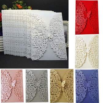 25/50 piezas Tarjetas de invitación de mariposa, Invitaciones de boda, Tarjetas de felicitación para boda, cumpleaños, quinceañera, bautizo, decoración de fiesta (sin tarjetas interiores ni sobres)