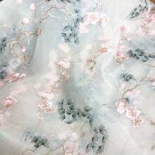 1 Piece Of Organza Plum Blossom Embroidery Fabric DIY Sewing Window Screen, Tablecloth Decorative Embroidery Fabric