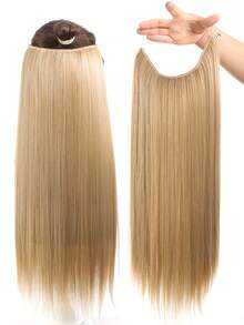 隐形接发棕色金色红色黑色长直发合成薄轻假发透明线可调节头带女士无夹 24 英寸秘密假发一体式 - 彩色 - 查看 3