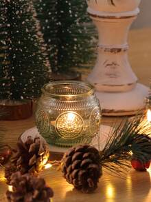 6个复古玻璃烛台，绿色玻璃茶蜡烛台，适用于婚礼餐桌装饰、新娘送礼会、派对装饰、波西米亚风茶会装饰、婚礼派对宾客礼物 - 綠色 - 查看 7