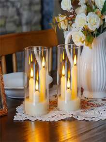 1pc/2pcs Flame LED Candle Light In Clear Plastic Holder, 7.5 Cm Diameter X 15 Cm Height, Flameless Warm Light Battery Powered For Weddings And Parties Birthday Garden Balcony Porch Ambiance Decorative Candles (Batteries Not Included)