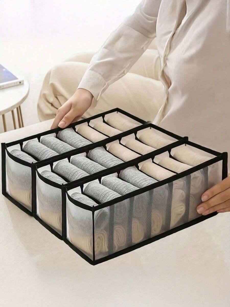 1 件/3 件/套 7 格可折叠内衣抽屉整理器,用于袜子、胸罩、内裤、衣服收纳盒,节省空间的家居必备品,适用于衣柜、卧室、宿舍装饰、节日装饰、房间装饰、家居装饰、卧室装饰 - 彩色 - 查看 1