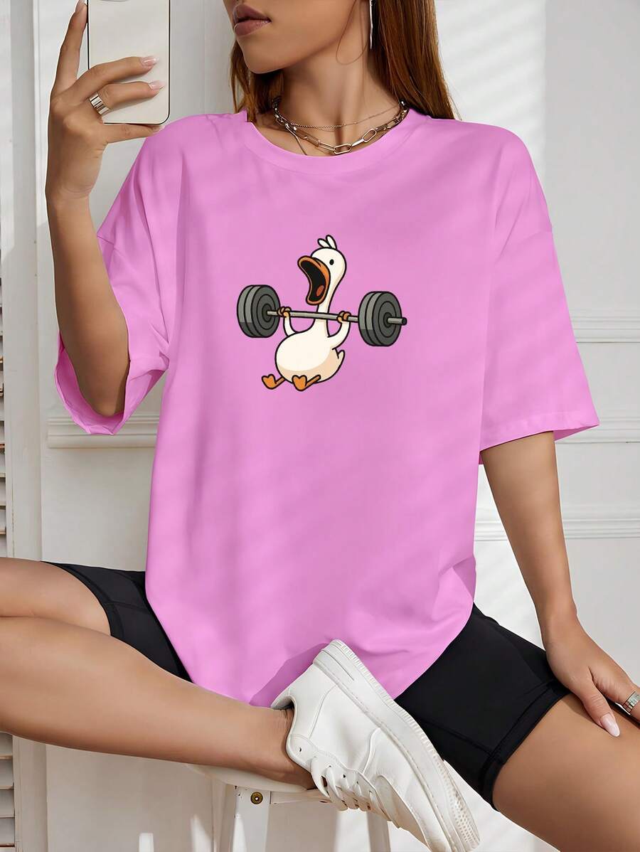 Women's Basic Duck T-Shirt Workout Cotton Shirt Fashion Blogger - 淺粉色 - 查看 1