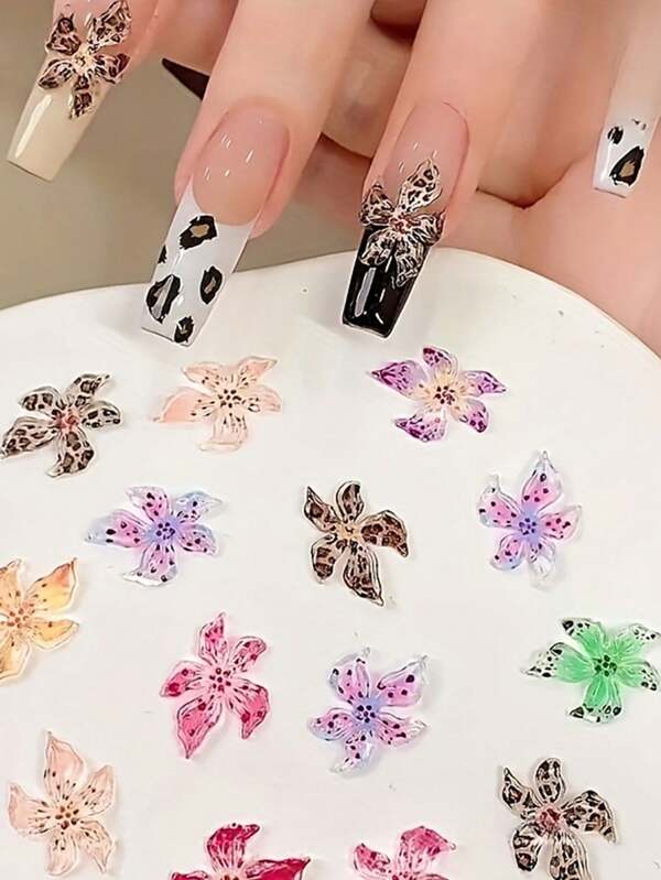 50 piezas Decoraciones de uñas de arte 3D con flores lindas - Hipoalergénico, colores mixtos con cristales de rhinestone, adecuado para decoración de manicura lujosa