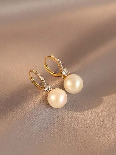 2pcs Elegant Cubic & Pearl Earrings, Suitable For Women's Everyday Wear