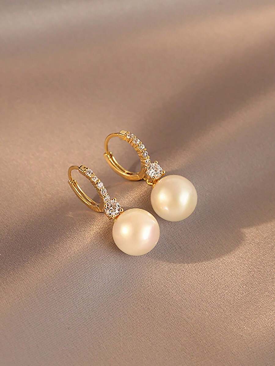 2pcs Elegant Cubic & Pearl Earrings, Suitable For Women's Everyday Wear - White - View 1