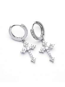 1 对哥特朋克十字紫色吊坠耳环，适合女性派对、聚会和日常佩戴