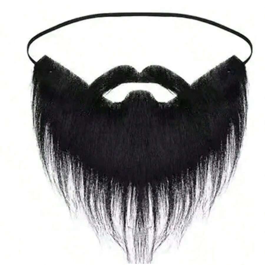 1pc Halloween Costume Party Prop Black Fake Beard, Stage Performance Cosplay Mustache Funny Prank Accessories - Black - View 1