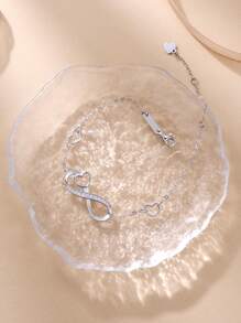 1 Pc 925 Silver Infinite Symbol Bracelets, Exquisite Cubic Zirconia Heart Women Bracelet Chain Perfect For Gifts For Lady,Girlfriend And Vacation