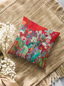 2pcs Red Graffiti Floral Decorative Pillow Case/Cushion Cover, Square Letter Print Pillow Sham Without Filling, Cute Throw Pillow Covers For Sofa, Living Room