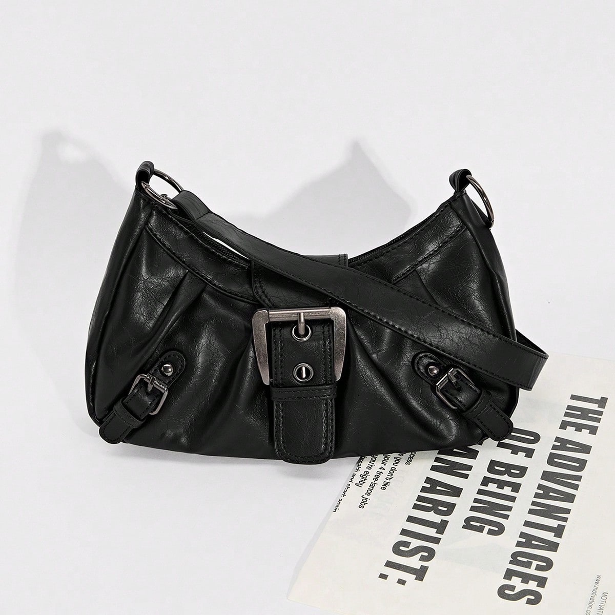 1pc Women's Vintage Distressed Cloud Leather Biker Crossbody Bag With Rivet & Buckle Decor, Soft Leather Slouch Shoulder Bag Suitable For Work, Dating, Party Music-Fest Y2K-Fest Back To School Autumn , Bags Perfect For Fancy Party Matching With Costumes Winter Gifts Music Fest