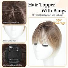 WKCT Hair Topper With Bangs Clip On, 360° 3D Cover Hair Toppers For Women With Thinning Hairs, 10 Inch Straight Clip In Bangs Hairs Piece For Women Daily Wear, Fake Bangs Hair Extensions For Women - Ombre Mix Blonde with Dark Root to Blonde - 查看 3