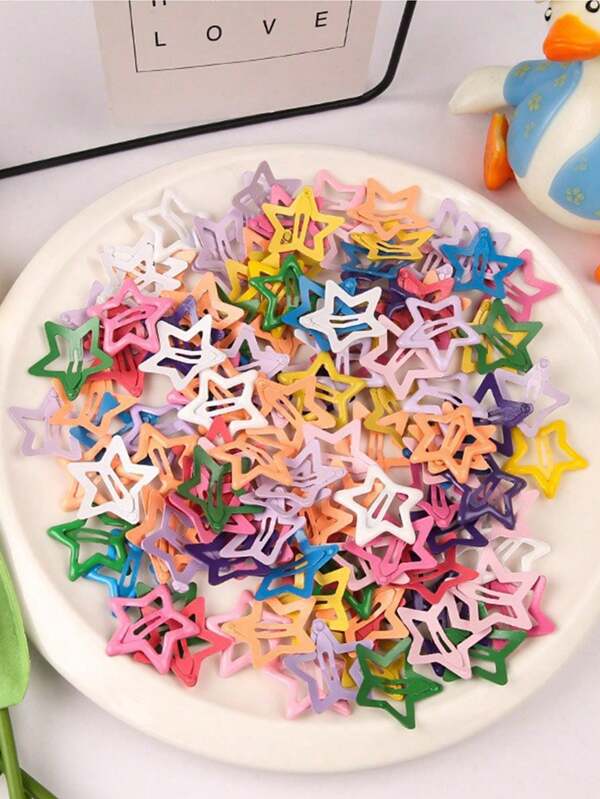 10pcs/20pcs/50pcs/100pcs Colorful Hollow Star Hair Clips Cute Bangs Clips Fashion Hair Clips For Women And Girls
