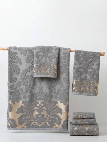 1 st. lätt och tunn badhandduk, grå minimalistisk jacquardblommönster, rektangulär 70*140 cm för vuxna, simning och bad, eller 34*74 cm handduk, 34*34 cm näsduk, snabbtorkande, absorberande, mjuk för badrum, kök, resor, presenter, gym, strand, hotell, salong, duschhanddukar för skönhetssalong, hotell, sport, heminredning, handduk, hudvård, badhanddukslakan