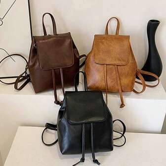 Mochila de unicolor simple, mochila de almacenamiento con cordón versátil, bolsa simple mini para mujeres, mochila de gran capacidad con compartimento para portátil, portátil, adecuada para niñas y estudiantes universitarios, muy adecuada para oficinas, universidades, escuelas y viajes