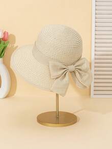 Fashion Straw Hat, Sun Hat, Casual Bowknot Decor Hat For Women, UV Protection, Suitable For Outdoor, Beach, Lightweight And Stylish