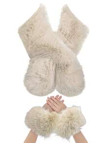 D EXCEED1/2/3/7件装仿狐狸毛柔软袖口护腕，适合寒冷天气，冬季女士毛绒手臂保暖套，仿毛皮短款腕套 - 多色 - 查看 28