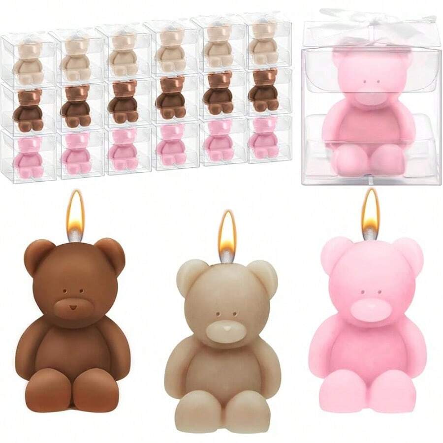 50 Pcs Bear Baby Shower Candle Favors For Guest Bear Party Favors Baby Shower Candles Bulk For Gifts Party Decorations - Red - View 1