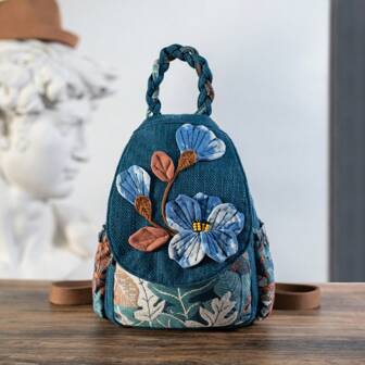 1pc Bohemian Blue Floral Print Crossbody Bag - Adjustable Strap, Multi-Compartment Design, Durable Polyester, Suitable For Women Travel, Casual & Beach, Beach Tote, Daily Use, Fashion Accessory, Secure Closure, Multipurpose Bag, Travel Essential, School Backpack