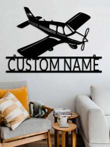 1 Peça Decoração de Ferragem Personalizada com Padrão de Aeronave, Personalização Personalizada com Seu Nome, Logotipo de Ferragem de Aeronave Preta da Moda, Elementos de Aeronave da Moda, Arte de Parede de Metal - O Presente Mais Recente para Entusiastas de Aeronaves