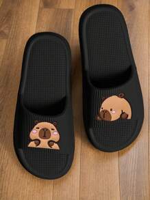 New Style Capybara Water Deer Black Japanese Striped Cartoon Design, Men's All Season Indoor/Outdoor Slippers For Home, Bathroom, Beach, Made Of EVA Anti-Slip Anti-Odor Antibacterial Breathable Soft Comfortable, Unisex Fashionable Casual Slides