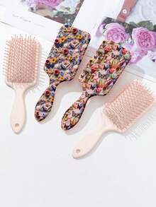 1pc Ditsy Floral Pattern Antistatic Cushioned Hair Brush, Designed For Women, Made Of Polyester Fiber, Suitable For All Seasons Hair Styling Tool - Multicolor - View 3