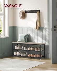 SONGMICS 3-Tier Shoe Rack, Shelf Storage Bench With Metal Mesh Shelves And Seat, Free Standing Shoe Organizer For Entryway, 11.8 X 39.4 X 17.7 Inches, Greige And Black - Nâu xám - Xem 3