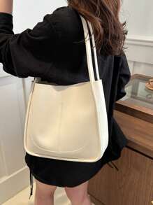 1 Pc Minimalist Retro Pure Color Soft Surface Large Capacity Shoulder Bucket Bag Suitable For Women's Daily Casual Commuting Use