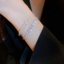1pc Luxurious Zirconia Circle Open Bangle Bracelet, Geometric Design, Fashion Accessory For Daily Casual Wear, Elegant Gift For Mom, Valentine's Day, Holiday Party