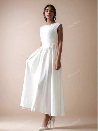 Elegant Solid Color Backless Sleeveless Maxi Dress
