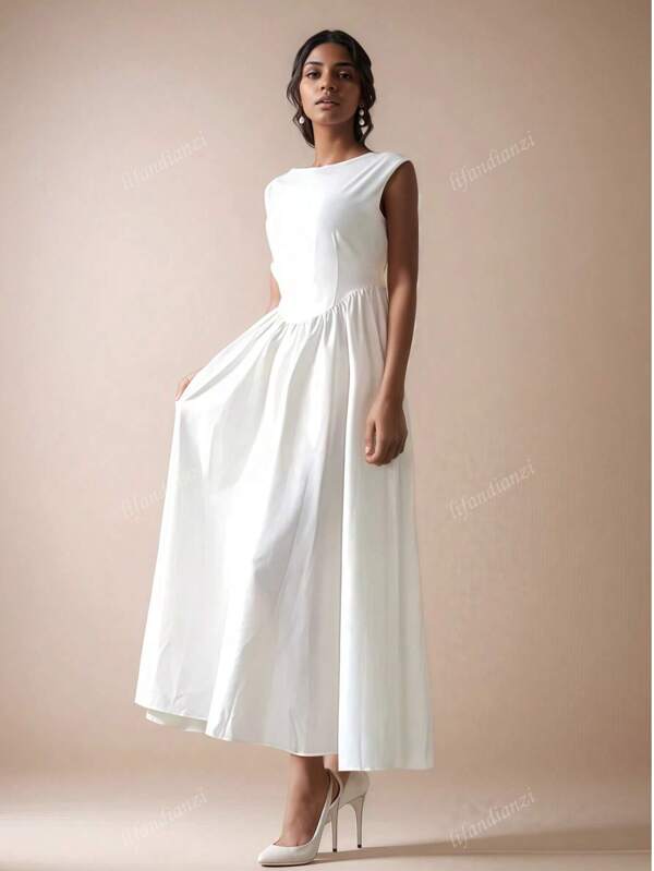 Elegant Solid Color Backless Sleeveless Maxi Dress