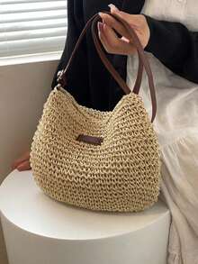 编织草编斜挎包，简约实用，多用途 - 米色 - 查看 2