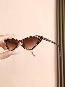 1 pieza Gafas básicas con lente ombre de plástico con montura completa de ojo de gato con estampado de guepardo para adolescentes, para actividades casuales al aire libre y decoración de fiestas