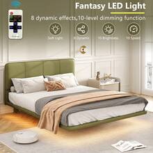MERAX Floating Bed Frame With LED Light, Modern PU Leather Platform Bed, No Boxing Spring Needed, Assemble Easily,Full Size-Green - 全尺寸-綠色 - 查看 2