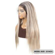 Blonde Ombre 13x4 Synthetic Lace Front Wigs For Women 22 Inch Long Straight Glueless Kanekalon Hair Resistant Synthetic Hair Wigs Free Part 150% Density HD Transparent Wear And Go Wigs Heat Resistant Fiber Wigs For Women Daily Party Vacation Holiday Use