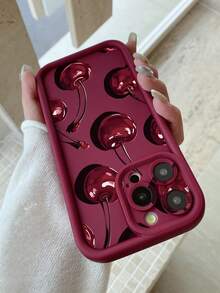 1 pièce Étui de téléphone épais antichoc avec imprimé cerise, compatible avec Apple 11 Pro Max/12 Pro Max/13 Pro Max/14 Pro Max/15 Pro Max/16 Plus/16 Pro Max, Galaxy A55/A15/S24 Ultra, Redmi, OPPO/Realme, VIVO, Infinix, Honor, OnePlus, résistant à l'eau et aux rayures - Rouge foncé - Voir 3