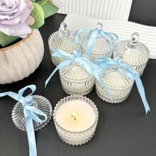 VICKYO VICKYO 6 Sets Scented Candle Set, Votive Candle With Candle Holders And Lids, Thank You Tags And Blue Ribbon Return Gifts, Wedding Party Favors And Decoration