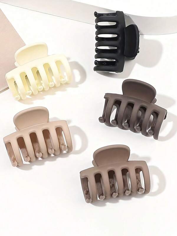 5 peças de grampos de cabelo de plástico minimalistas, cor café fosco, mini grampos de garra refinados, adequados para franjas, uso diário e casual para férias