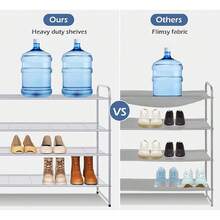 Estantería para zapatos de 3 niveles, organizador de zapatos de metal para pasillo, de gran capacidad y apilable, con rejilla de alambre resistente para el piso del armario, dormitorio, color negro - Gris - Ver 3