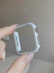 1pc Shiny Rhinestone Decor Hollow Watch Case, With Scratch-Resistant Laser Engraved Frame, Fit For Apple Watch 40/41/42/44/45/46/49mm, Suitable For Apple Watch Series Ultra/SE/11/10/9/8/7/6/5/4, Smart Watch Case Accessory - Hollow White+Silver - View 4