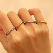 Elegant Geometric Minimalist Bicolor Gold & Silver Design 18K Plated Stainless Steel Stackable Separable Link Rings, Fashion Jewelry For Women, Everyday & Party Wear