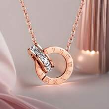 1pc Fashion Stainless Steel Cubic Zirconia Decor Roman Numeral Detail Round Pendant Necklace/Bracelet For Women For Daily Decoration ,Music Festivals, Party