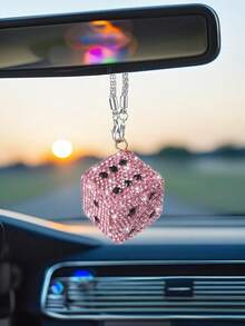 1 pieza Colgante de espejo retrovisor de coche con dados creativos, decoración colgante brillante para el interior del coche, accesorio de espejo retrovisor, decoración de moda para el interior del coche, accesorio de decoración oscilante de diamante para el espejo retrovisor del coche, tamaño universal