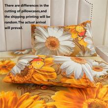 3 Piece Skin-Friendly Soft Floral Print Bedding Set (1 Bed Skirt + 2 Pillow Shams), Moisture-Wicking, Anti-Wrinkle, All Season Use, Exquisite Printing, Fashionable & Stylish, Suitable For Bedroom & Hotel