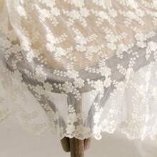Soft Tulle, Beige And White Embroidered Mesh Lace Fabric, Suitable For Making Curtains And Tablecloths, And For DIY Fabric Sewing By Hand
