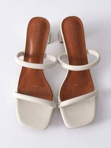 Women Minimalist Chunky Heeled Mule Sandals, Elegant Summer Heeled Sandals Winter Gifts - Beige - View 6