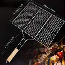 1pc Portable Metal Barbecue Basket - Large Capacity Mesh Rack, Detachable Handle, With Ergonomic Handle, Suitable For Evenly Cooking Fish, Chicken Wings, Steaks And Vegetables, Outdoor Camping, Picnic, Backyard BBQ, Essential Cooking Tool For BBQ Enthusiasts, Stainless Steel Barbecue Fish Basket With Wooden Handle - Reusable Outdoor Grill Net, Suitable For Fish, Vegetables Etc. - Ideal For Picnics And Backyard BBQs, Random Color