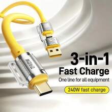 240W Maximum 3-In-1 Usb A /Type-C To Type-C Super Fast Charging Data Cable Compatible With IPhone 16/15 Series, Compatible With Samsung S24 S23 S22, Compatible With Xiaomi Redmi, Compatible With Huawei, And Supports Tablets, Laptops, And All Type-C Charging Devices, Mobile Phones, Car Power Banks. Compatible With IPhone 16, 16 Pro Max, 15, 15 Plus, 15 Pro, 15 Pro Max,Compatible With Redmi, Compatible With OnePlus Type C, Charger