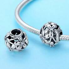 WOSTU 1pc 925 Sterling Silver Metal Round Bead Scroll Pattern Pendant, Anti-Oxidation Jewelry For Women, Compatible With Original Bracelet DIY - Silver - View 4